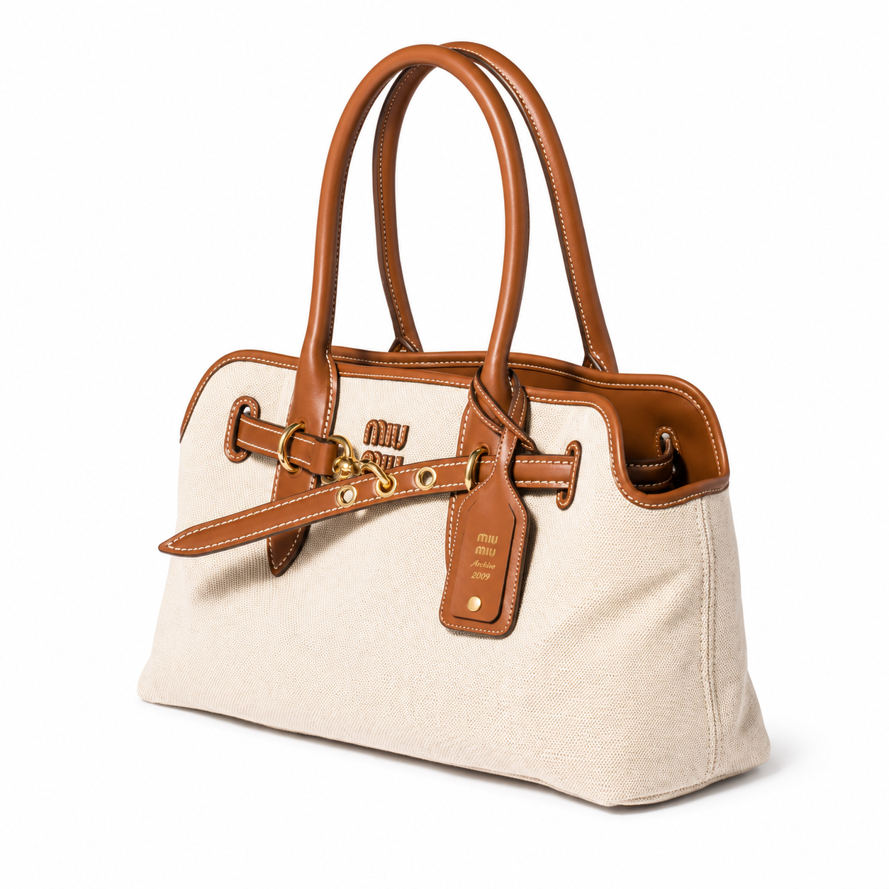 Miu Miu Aventure Canvas and Leather Tote Bag