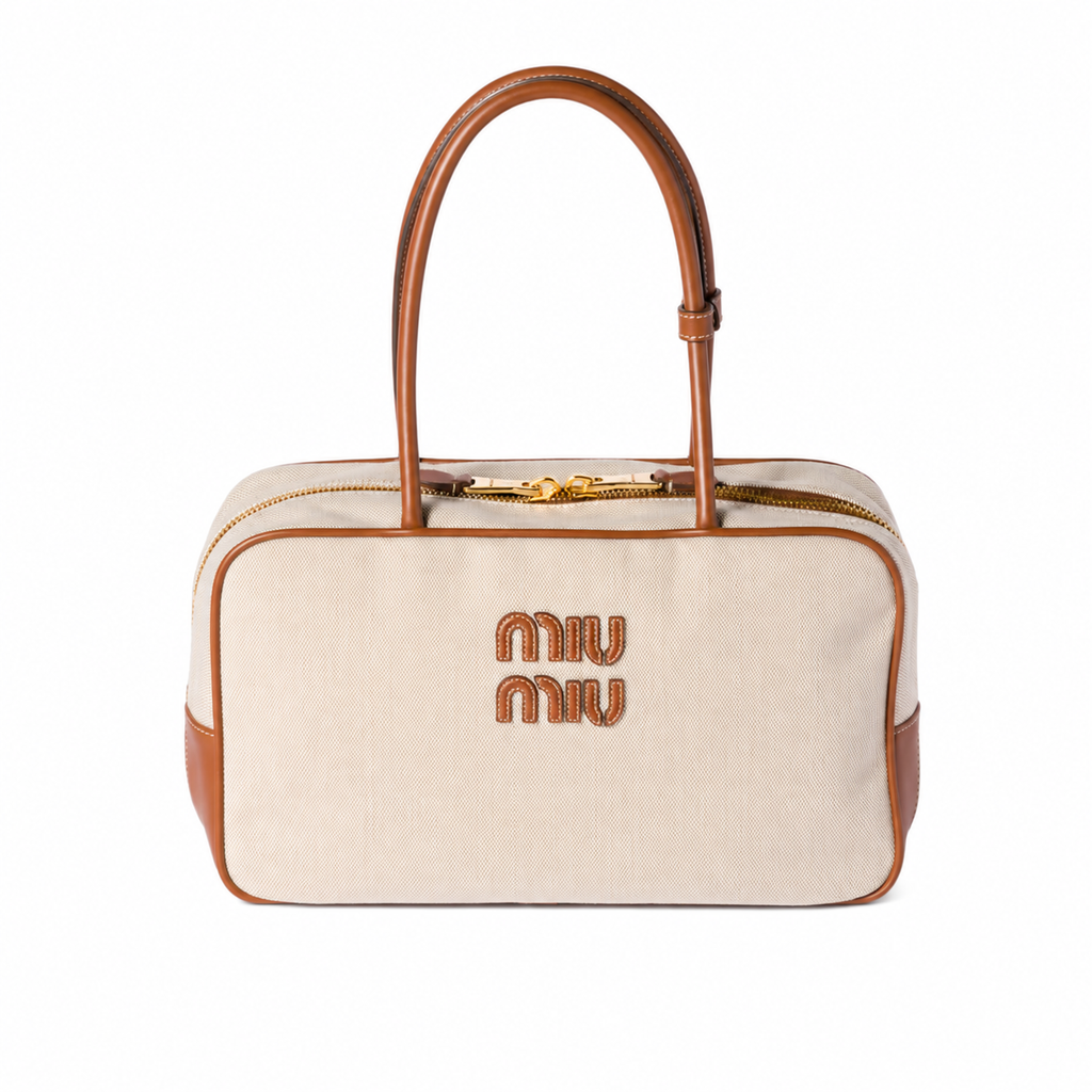 Miu Miu Beau Canvas and Leather Tote Bag
