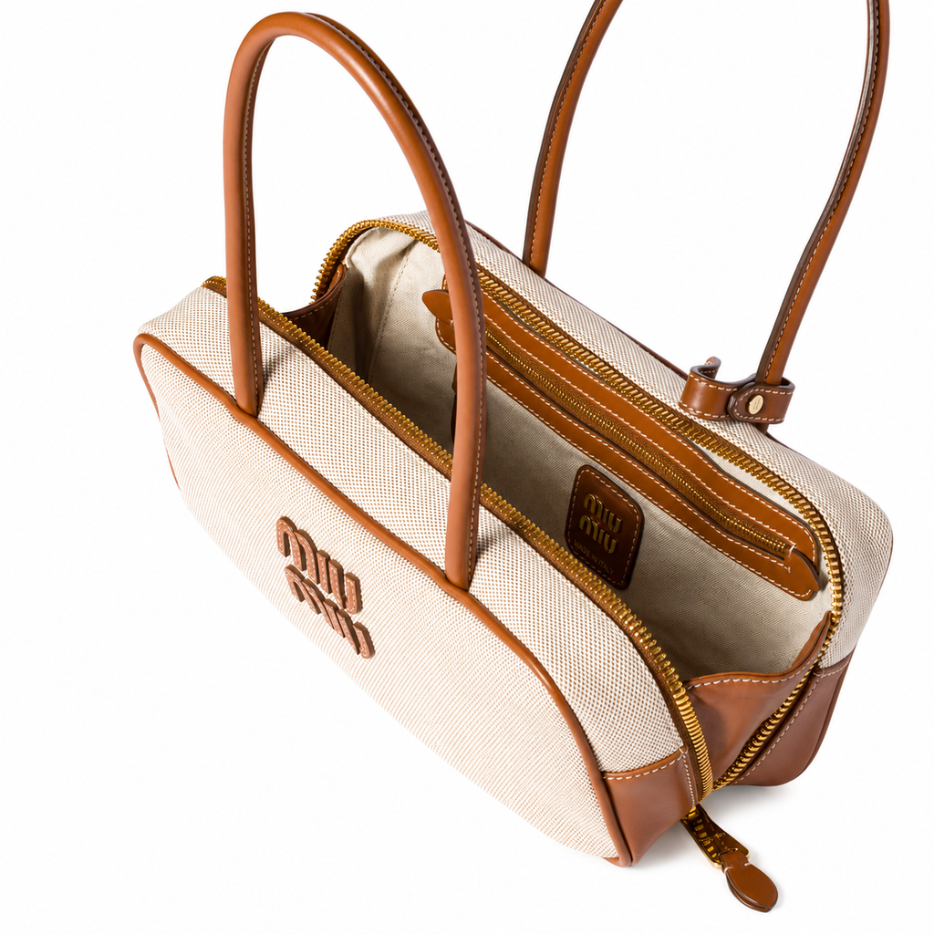Miu Miu Beau Canvas and Leather Tote Bag