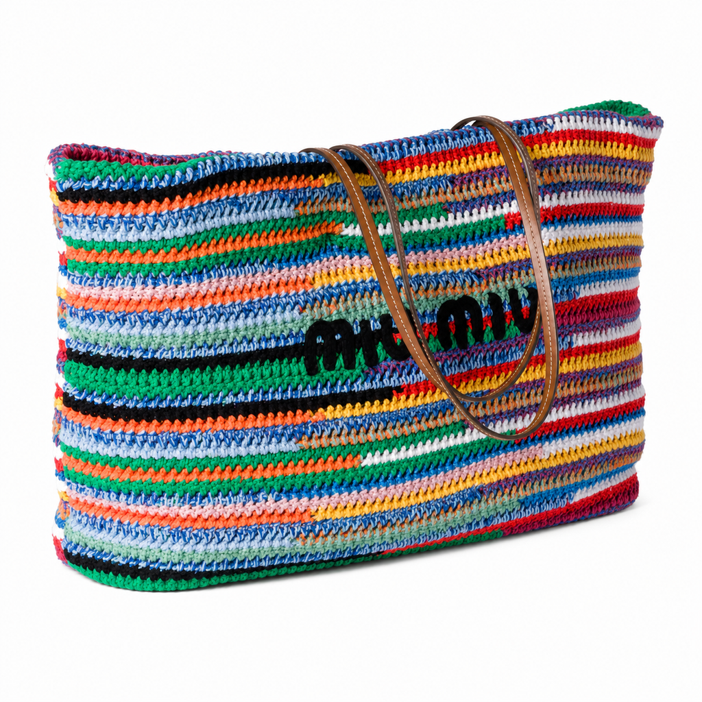Miu Miu Rainbow-Striped Crochet Tote Bag