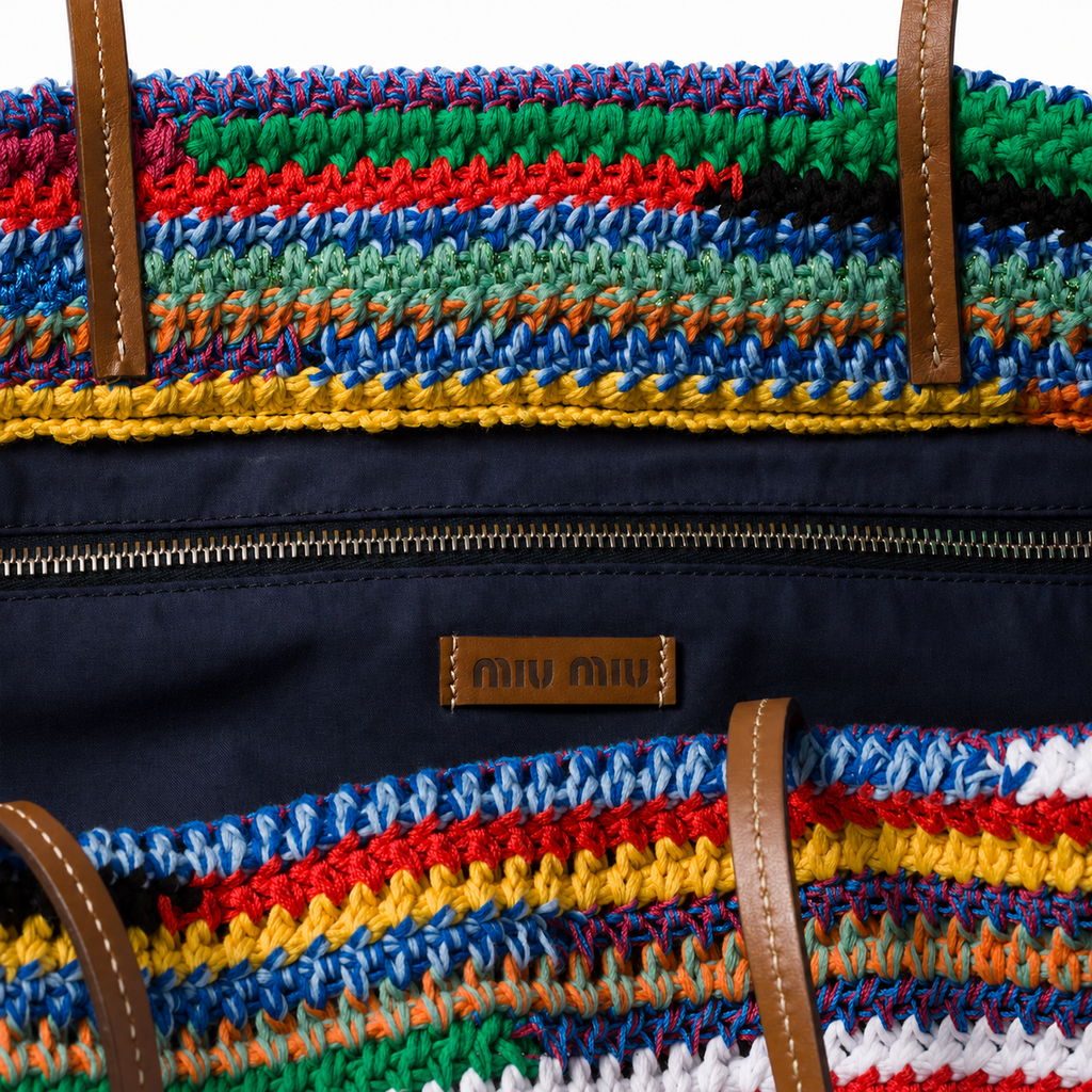 Miu Miu Rainbow-Striped Crochet Tote Bag