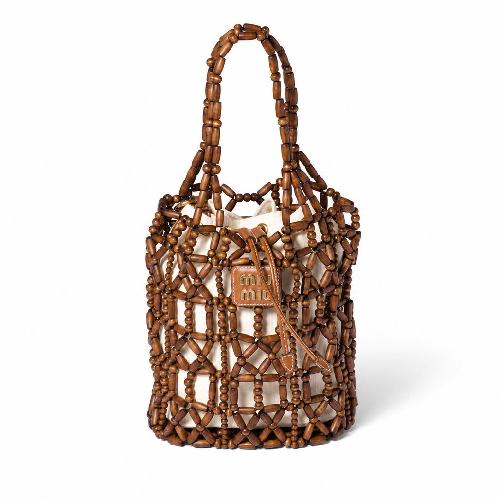 Miu Miu Summer 2026 Woven Wooden Bead Bucket Bag