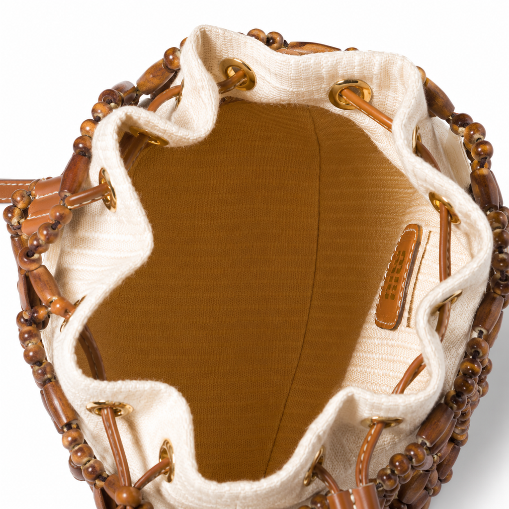 Miu Miu Summer 2026 Woven Wooden Bead Bucket Bag