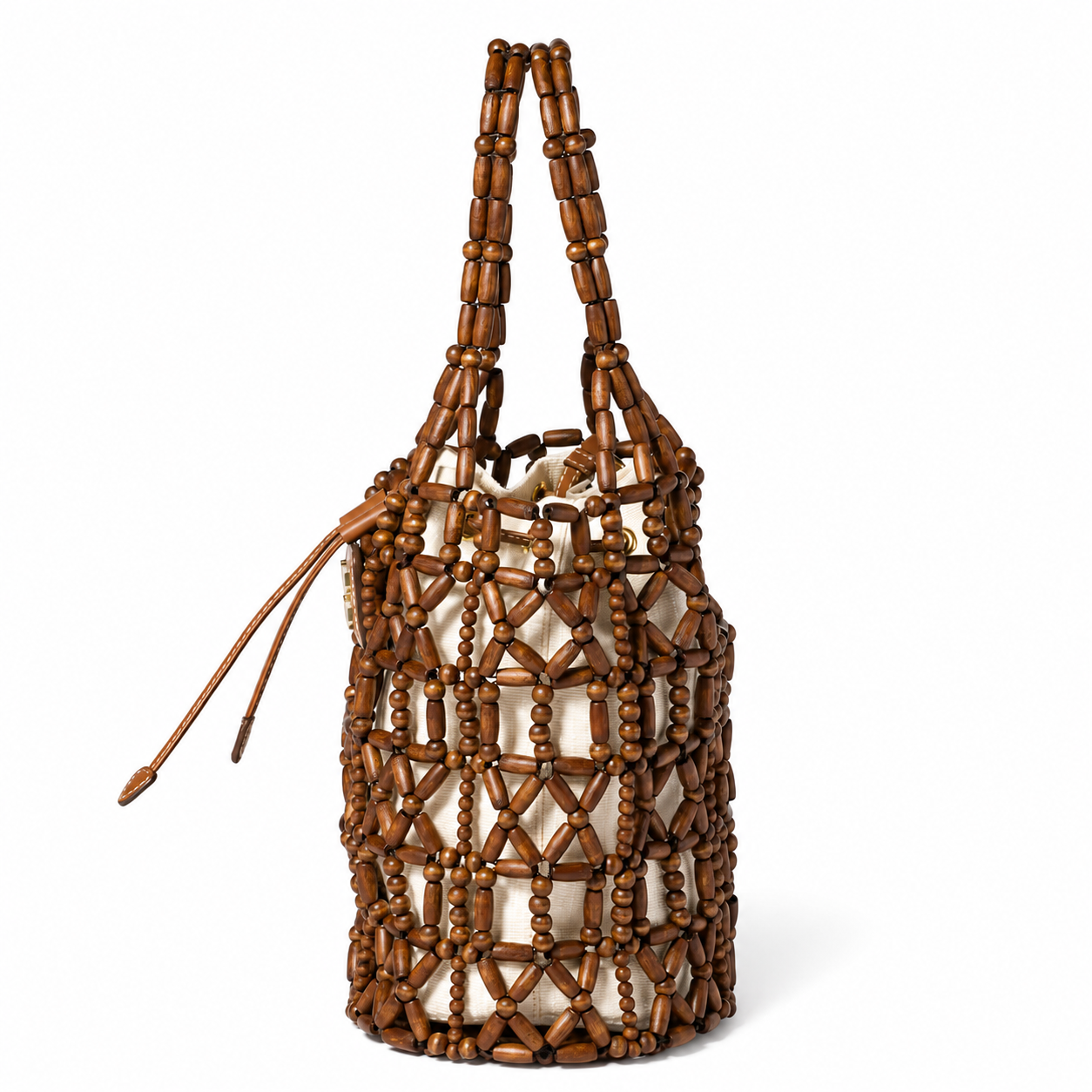 Miu Miu Summer 2026 Woven Wooden Bead Bucket Bag