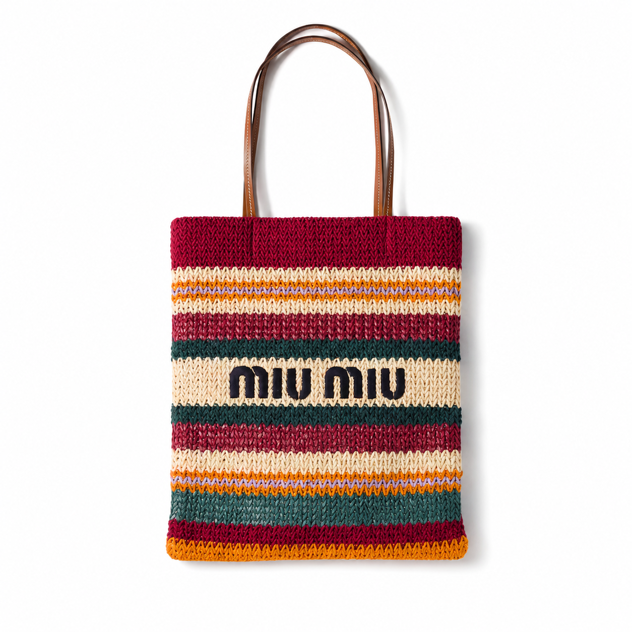 Miu Miu Summer 2026 multicolored striped woven tote bag