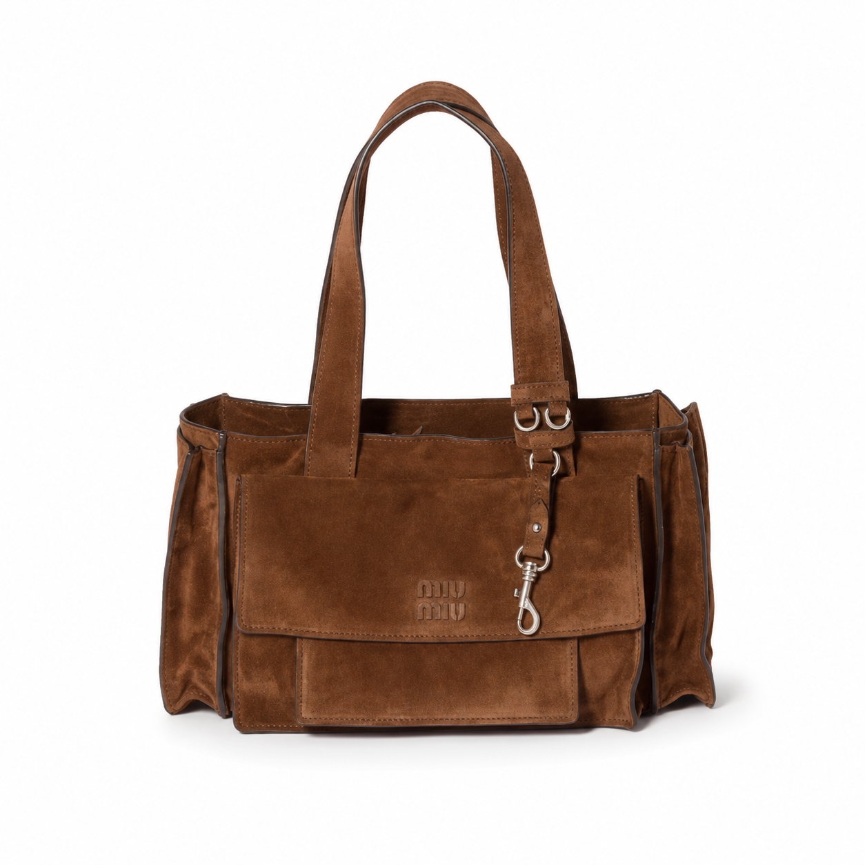 Miu Miu Utilitaire brown suede top-handle crossbody bag