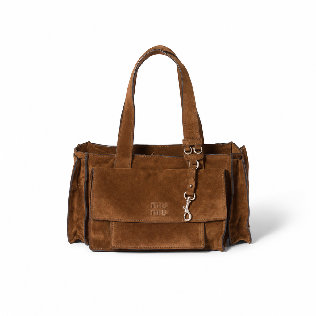 Miu Miu Utilitaire brown suede top-handle crossbody bag