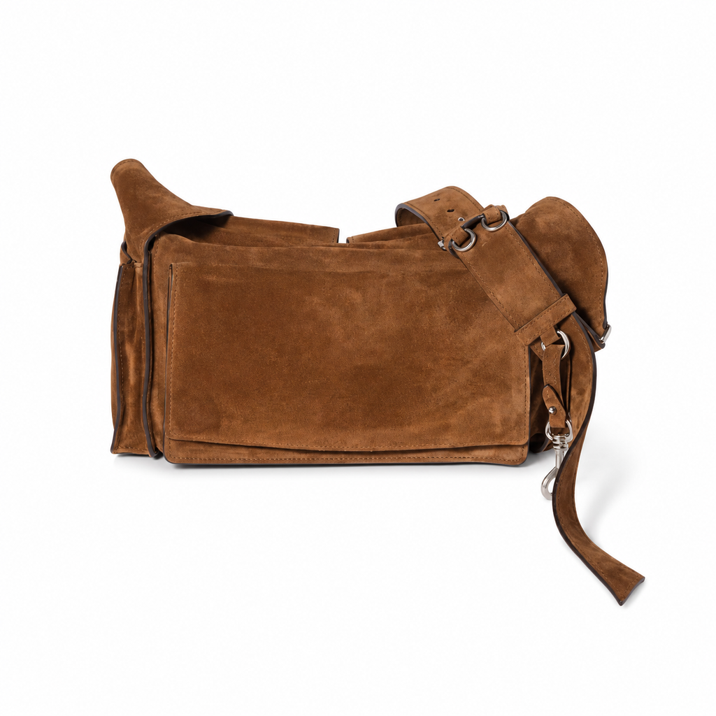Miu Miu Utilitaire cocoa brown suede shoulder bag