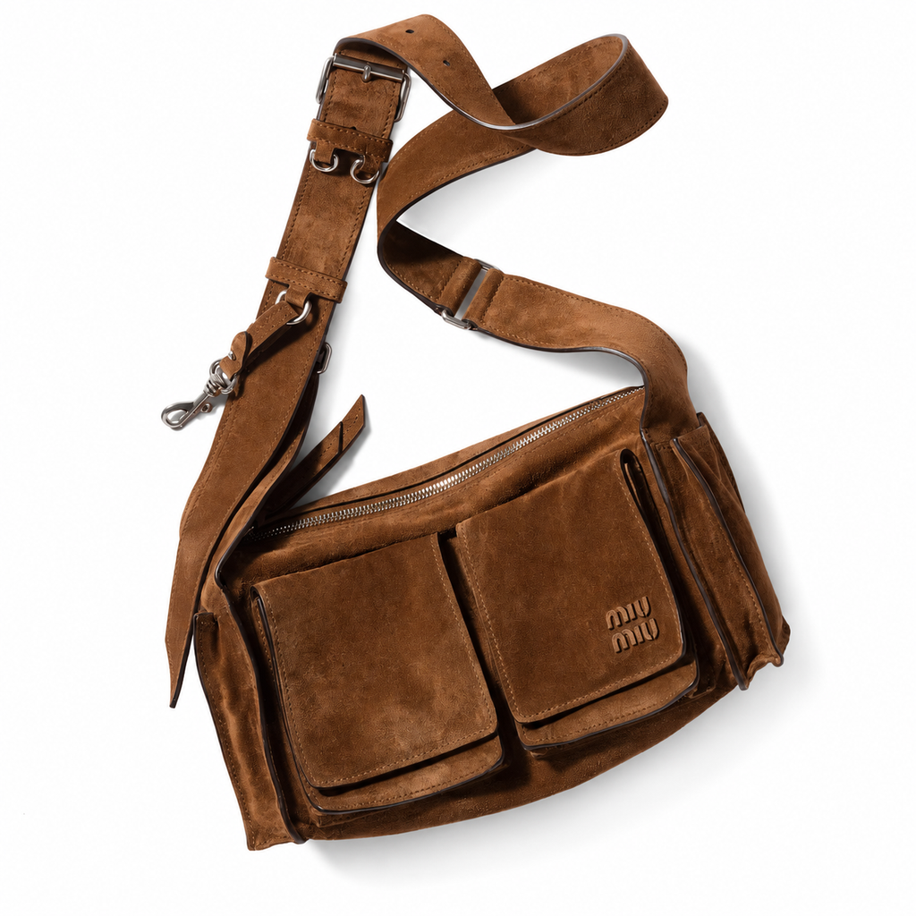 Miu Miu Utilitaire cocoa brown suede shoulder bag