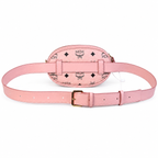 MCM Visetos Mini Oval Belt Bag / Crossbody Bag in Pink – Detachable Chain & Leather Straps