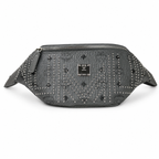 MCM Stark Grey Visetos Studded Belt Bag / Chest Bag – 32.5x14cm, Silver Studs & Adjustable Leather Strap