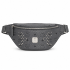 MCM Stark Grey Visetos Studded Belt Bag / Chest Bag – 32.5x14cm, Silver Studs & Adjustable Leather Strap