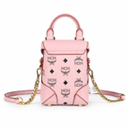 MCM Soft Berlin Visetos Mini Crossbody Bag – Pink with Gold Chain & Leather Strap