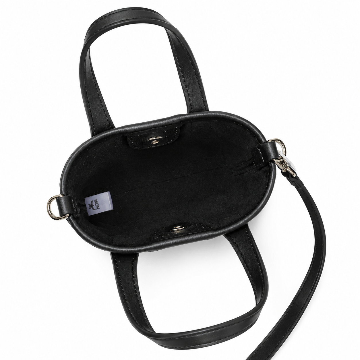 MCM Liz Visetos Mini Tote Bag – Black with Gold Plaque & Detachable Strap
