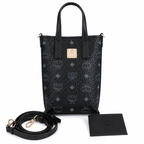 MCM Liz Visetos Mini Tote Bag – Black with Gold Plaque & Detachable Strap