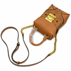 MCM Soft Berlin Visetos Mini Crossbody Bag – Cognac/Brown with Gold Chain & Leather Strap