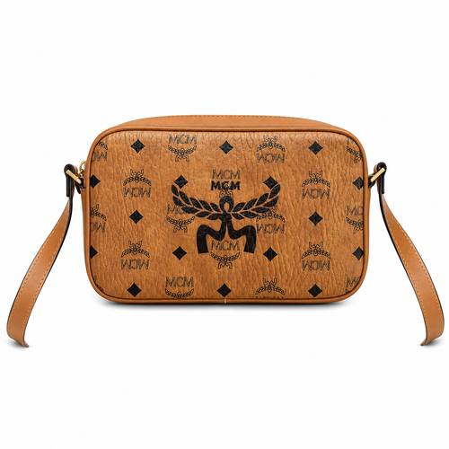 MCM Aren Visetos Small Camera Bag – Cognac with Large Logo Monogram