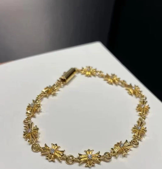 Chrome Hearts 22K Gold and Diamond-Set Cross Bracelet