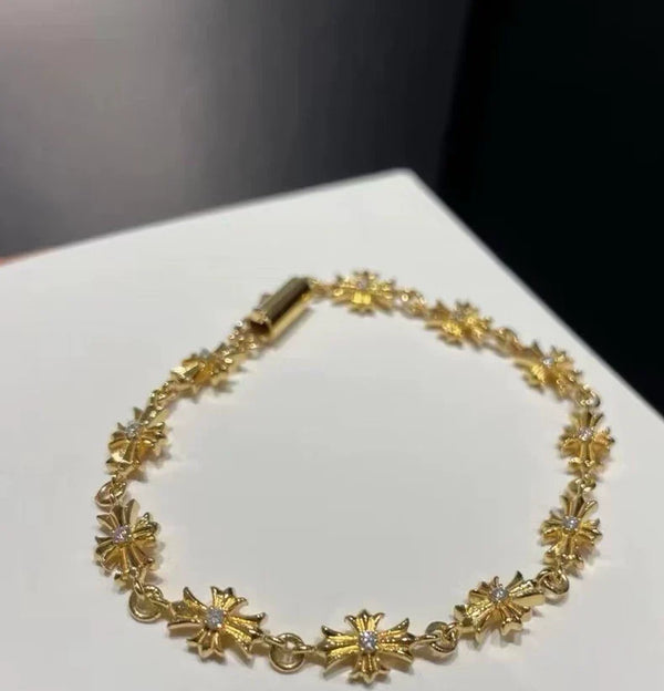 Chrome Hearts 22K Gold and Diamond-Set Cross Bracelet