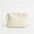 The Row Bourse Small Grained Leather Bag | 23cm Drawstring Dumpling Bag | Cream Pebbled Calfskin Crossbody