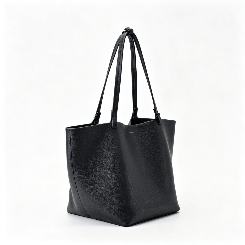 The Row Park Large Tote Bag | 50cm Pebbled Leather Tote | Black Minimalist Handbag