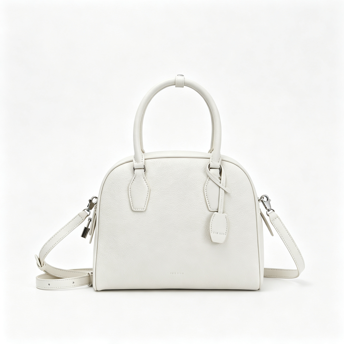 The Row India 10 Small Grained Leather Bag | 24cm Chalk White Bowling/Doctor Bag | Silver Hardware Top Handle Tote
