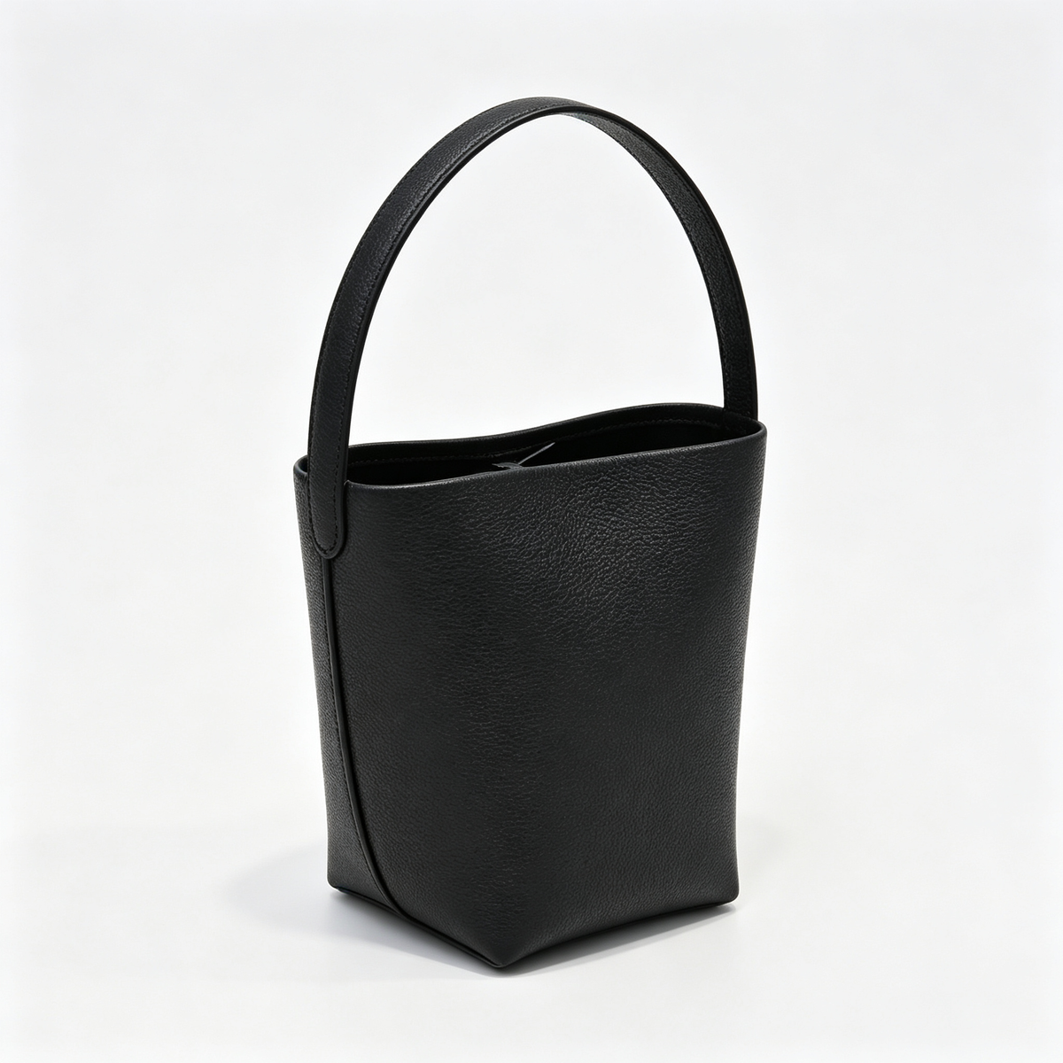 The Row N/S Park Small Tote Bag | 20cm Pebbled Calfskin Bucket Bag | Black Leather Shoulder Tote