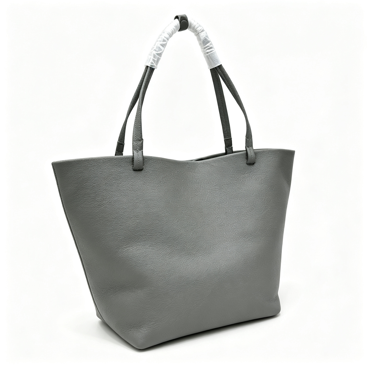 The Row Park Tote Three Large Leather Tote Bag | Elephant Grey Pebbled Leather Handbag with Matching Pouch | Women's Designer Commuter Bag
