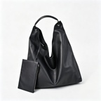 The Row Bindle 3 Black Leather Tote Bag – Large Capacity, Soft Nappa Leather, Detachable Pouch