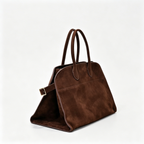 The Row Margaux 17 Large Suede Bag | 38.5cm Suede Leather Top Handle Tote | Dark Chocolate Margaux Handbag