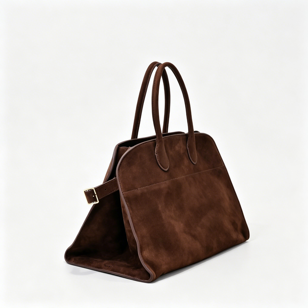 The Row Margaux 17 Large Suede Bag | 38.5cm Suede Leather Top Handle Tote | Dark Chocolate Margaux Handbag