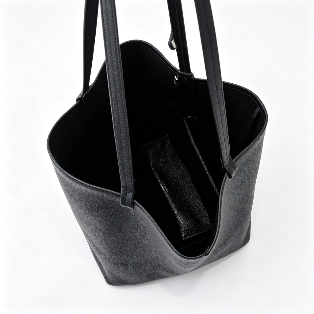 The Row Park Large Tote Bag | 50cm Pebbled Leather Tote | Black Minimalist Handbag