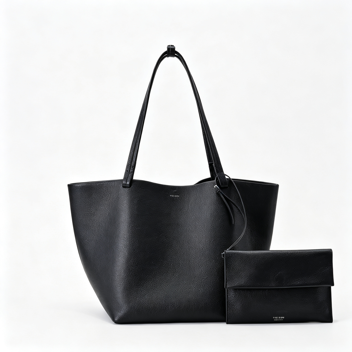 The Row XL Park Tote Bag | 50cm Pebbled Leather Large Tote with Pouch | Espresso Brown Handbag