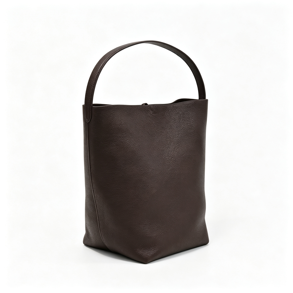 The Row N/S Park Large Tote Bag | 38cm Grained Calfskin Leather Bucket Bag | Espresso/Dark Brown