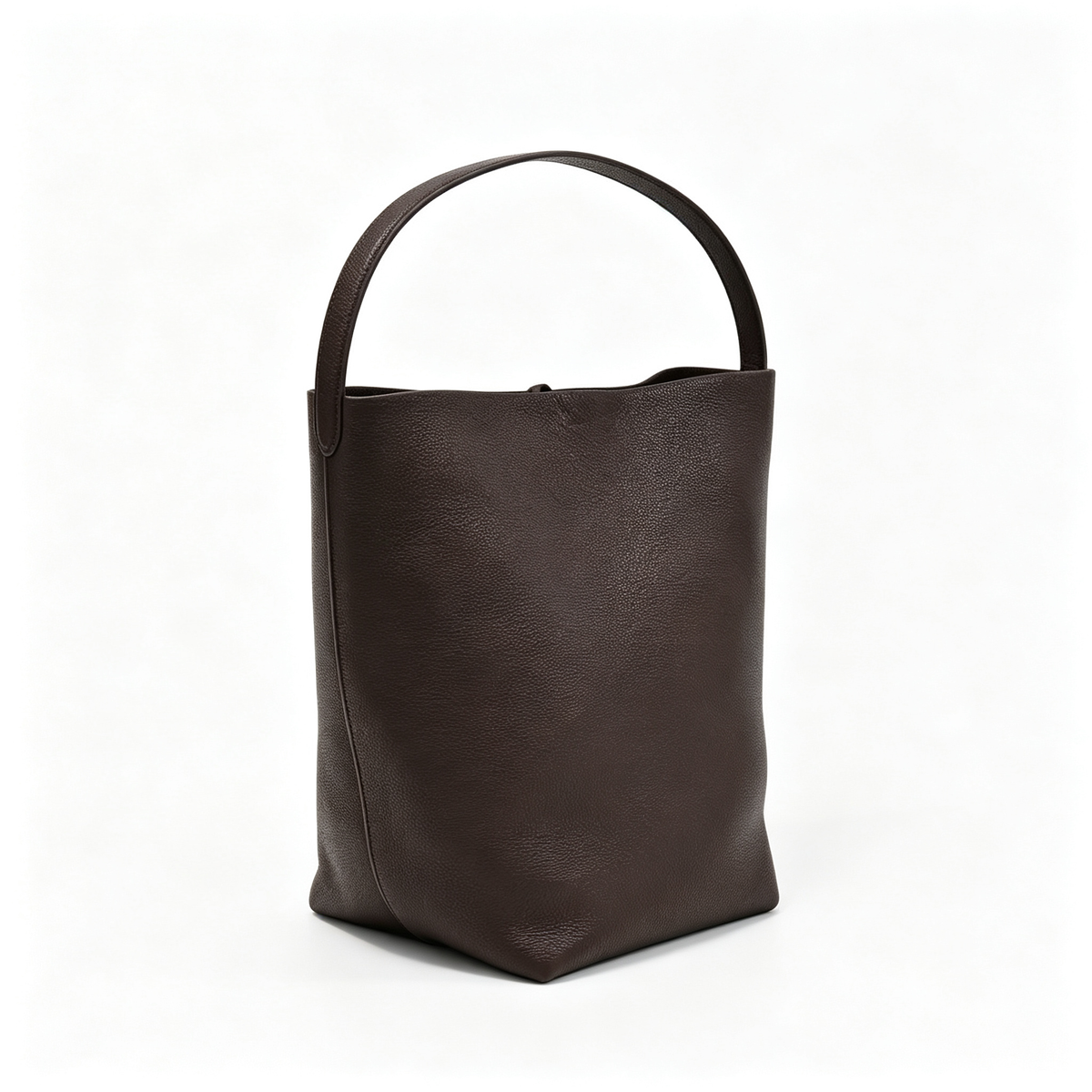 The Row N/S Park Large Tote Bag | 38cm Grained Calfskin Leather Bucket Bag | Espresso/Dark Brown