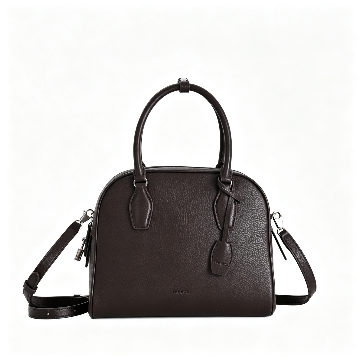 The Row India 10 Small Grained Leather Bag | 24cm Chalk White Bowling/Doctor Bag | Silver Hardware Top Handle Tote