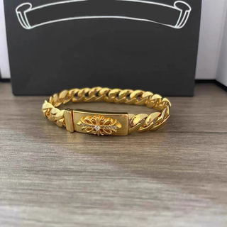 Chrome Hearts 22K Gold Cuban Link Bracelet with Diamond-Set Cross Motifs