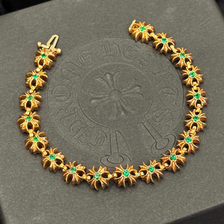 Chrome Hearts 22K Gold Emerald Cross Bracelet